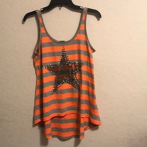 Orange and Gray Stripped Star Sleeveless Shirt Top